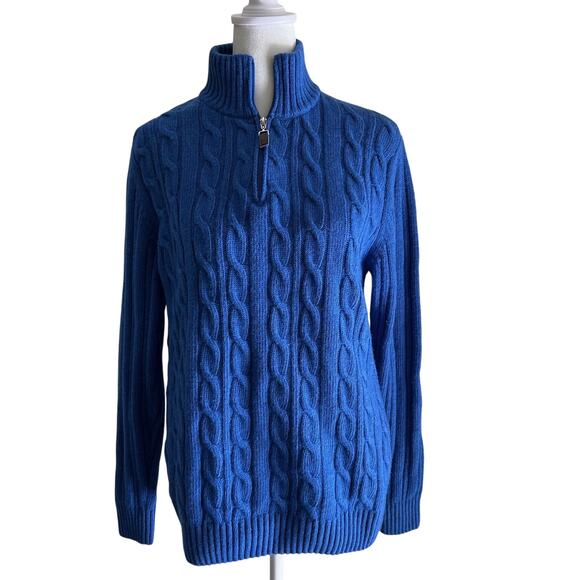 Gianetti Sweater Wool Pullover Cable Knit SZL Blue 1/4 Zip Classic Preppy - Picture 1 of 10